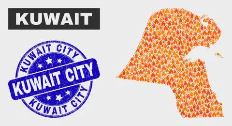 Fired Mosaic Kuwait Map and Grunge Kuwait City Stamp イラスト素材