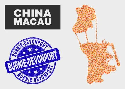 Fired Mosaic Macau Map and Scratched Burnie-Devonport Seal Illustrazione stock