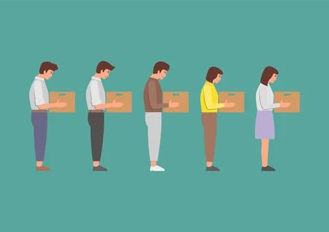 Fired office workers holds boxes Stock Illustration