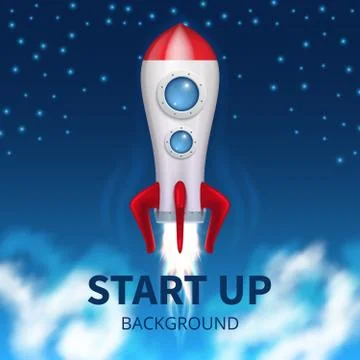 Fired up space rocket, retro booster. Shuttle launch creative startup vector Illustrazione stock
