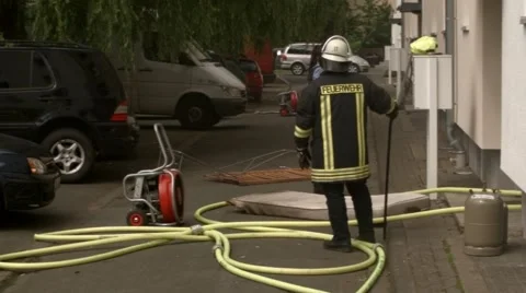 Firefighter and policewoman at work Stock Footage 64752185