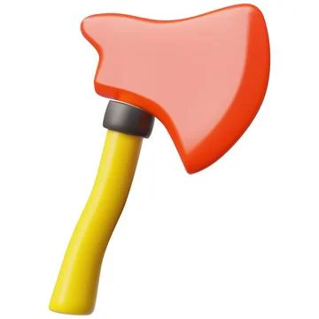 Firefighter axe 3D cartoon plastic style vector icon, hatchet with red blade Stock Illustration