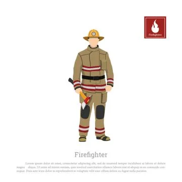 Firefighter with an axe. Isolated fireman in flat style Stock Illustration