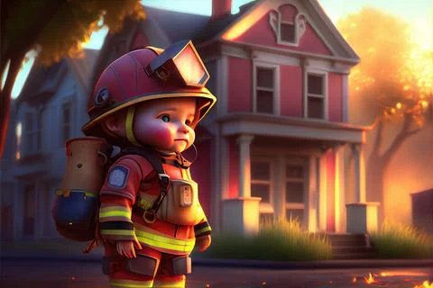 Firefighter Burning House イラスト素材