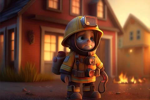 Firefighter Burning House Stock Illustration