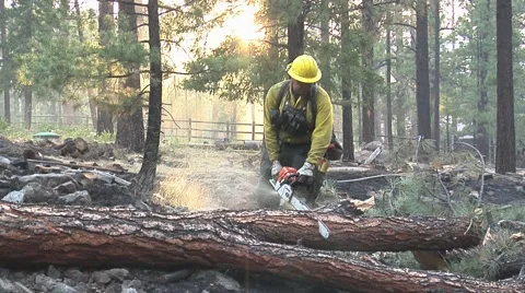 Firefighter with chain saw Stock Footage 40750857