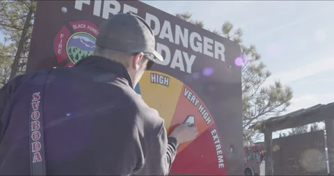 Firefighter Changes Danger Sign Wildfire Forest Fire Stock Footage 250088271