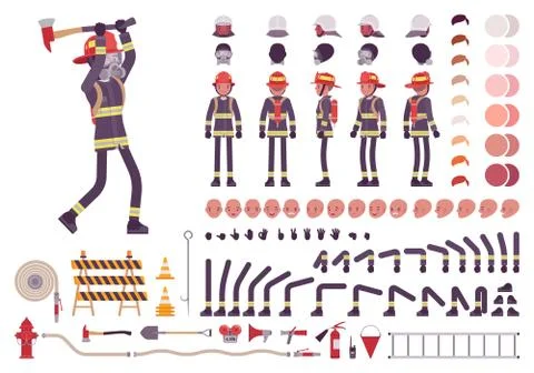 Firefighter character creation set Stock Illustration