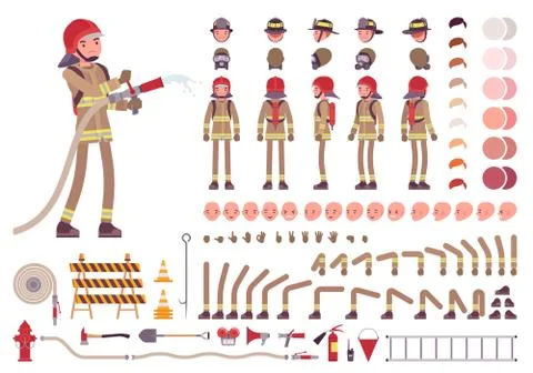 Firefighter character creation set Stock Illustration