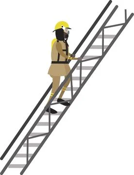 Firefighter climbing stairs vector icon isolated on white Stock Illustration