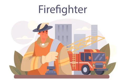 Firefighter concept. Professional fire brigade fighting with flame Stock Illustration