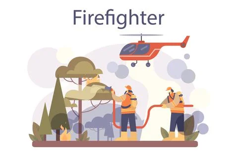 Firefighter concept. Professional fire brigade fighting with flame Stock Illustration