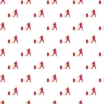 Firefighter connecting hose to fire hydrant pattern Stock Illustration