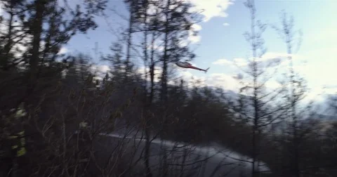 Firefighter copter and firemen - 4K Stock Footage 75160453