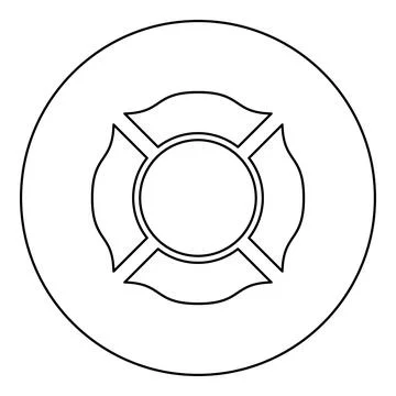 Firefighter cross Malta emblem fire fighter dept icon in circle round black.. Stock Illustration