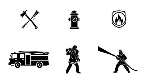 Firefighter day vector illustration set, flat design graphics for emergency Stockillustratie