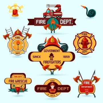 Firefighter Emblems Set Stock Illustration