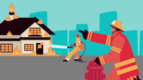 firefighter emergency worker with hydran... | Stock Video | Pond5