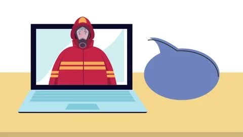 Firefighter emergency worker in laptop Stock Footage 205024788