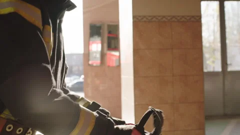 Firefighter equipment in a closeup shot Stock Footage 283141641