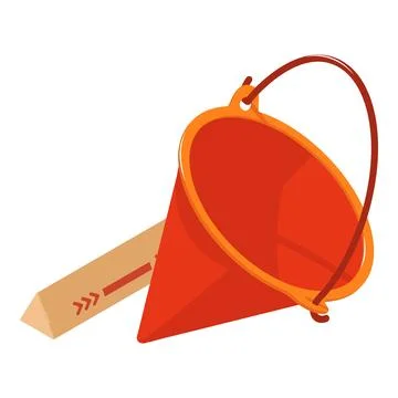 Firefighter equipment icon isometric vector. Red fire bucket near postal package Illustration