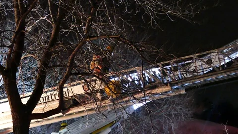 Firefighter escalading ladder Stock Footage 105291924