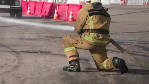 Firefighter Fighting Fire HD Pro Stock Footage 263500485