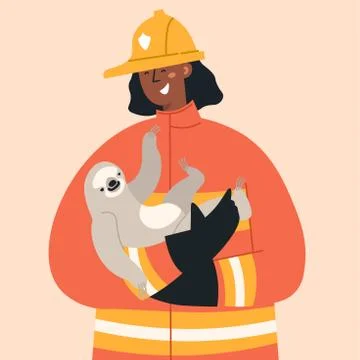 Firefighter in fire fighting operation. Stock Illustration