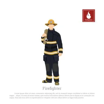 Firefighter with fire hose. Isolated fireman in flat style Stock Illustration