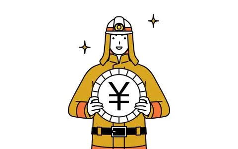 Firefighter in fire uniform an image of foreign exchange gains and yen appr.. Stock Illustration