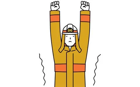 Firefighter in fire uniform stretching and standing tall. Illustrazione stock