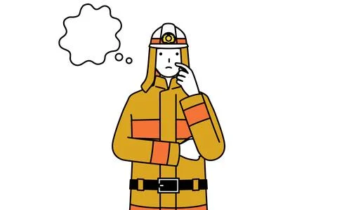 Firefighter in fire uniform thinking while scratching his face. Stock Illustration
