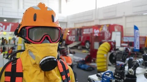 Firefighter with firefighting equipment Stock Photos
