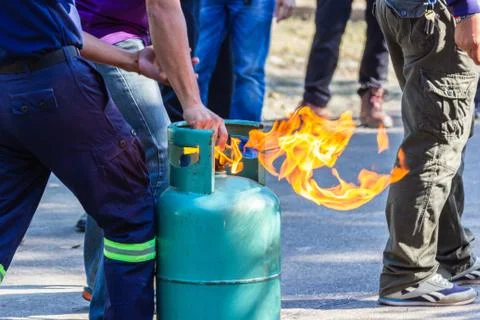 Firefighter firefighting training Stock Photos