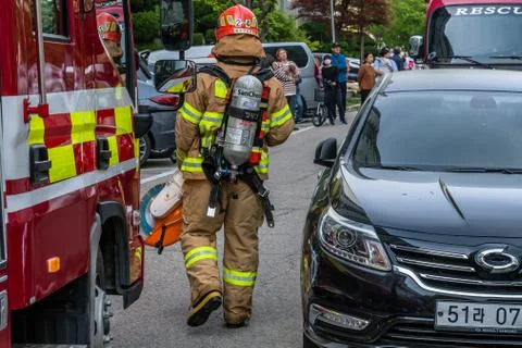 Firefighter in full gear Stock Photos