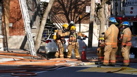 Firefighter getting wash up Stock Footage 114946698
