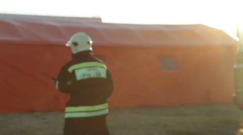 Firefighter goes back to the camera Video stock 54198712