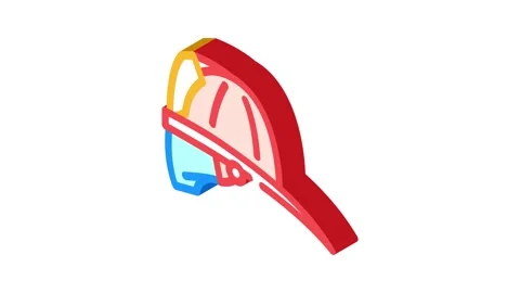 Firefighter hat cap isometric icon animation Stock Footage 327291504