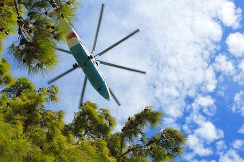 Firefighter Helicopter in the Sky Close Stock Photos