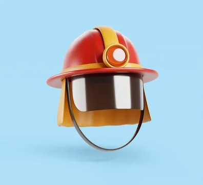 Firefighter helmet with face shield, lantern and flame retardant cape. Red Stock Illustration