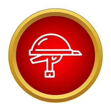 Firefighter helmet icon on red circle background Stock Illustration