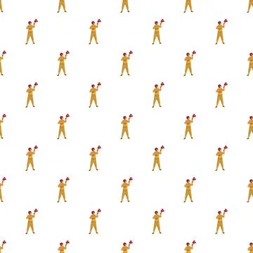 Firefighter holding megaphone seamless repeating pattern Stock Illustration