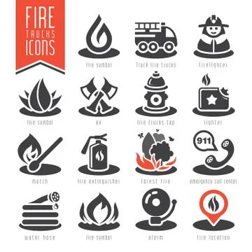 Firefighter icon set Stock Illustration