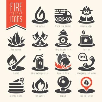 Firefighter icon set Stock Illustration