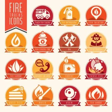 Firefighter icon set Stock Illustration