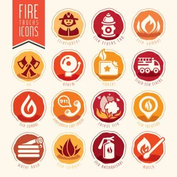 Firefighter icon set Stock Illustration