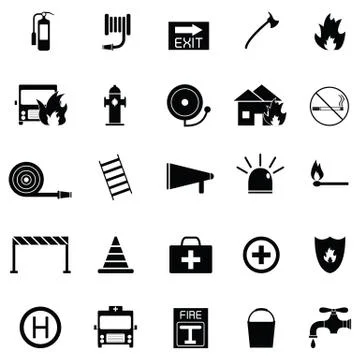 Firefighter icon set Stock Illustration