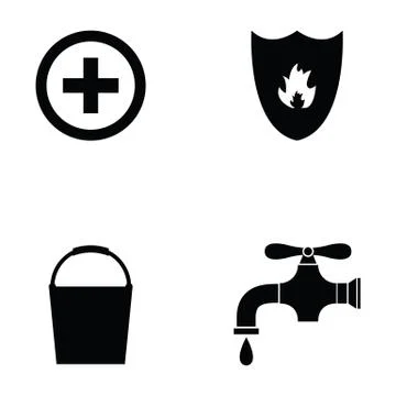 Firefighter icon set Stock Illustration