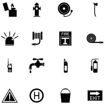Firefighter icon set Stock Illustration