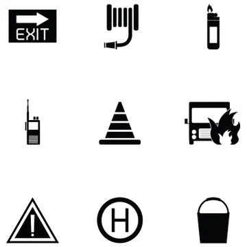 Firefighter icon set Stock Illustration